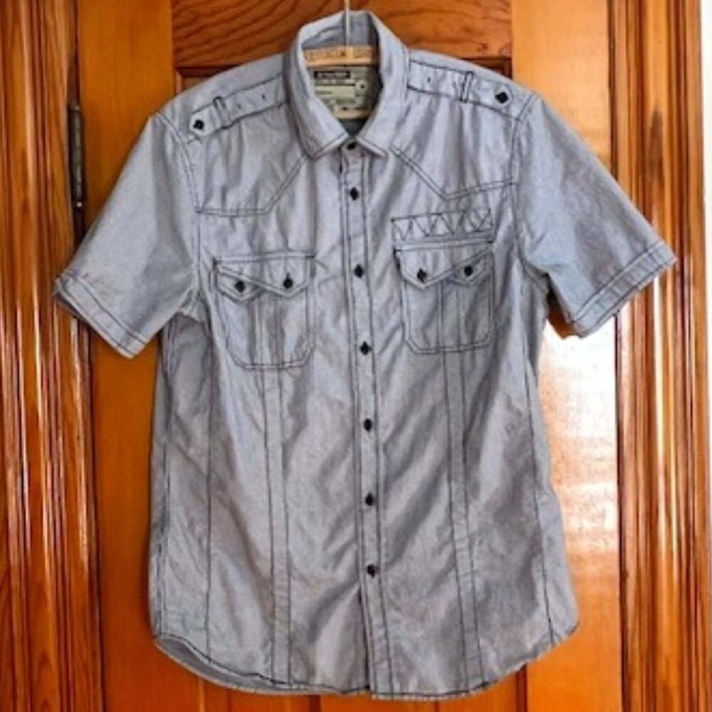 Machine Button Up  Short Sleeve Pinstripe Shirt Cotton Size Medium